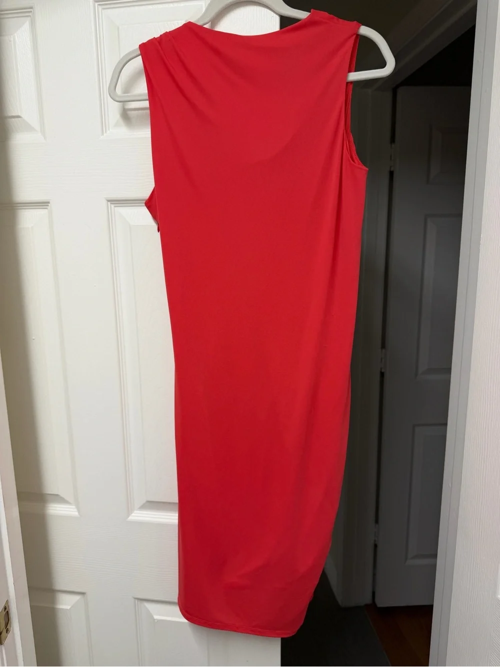 Halston Heritage Cowl Neck Ruched Dress Poppy Red Coral Size M